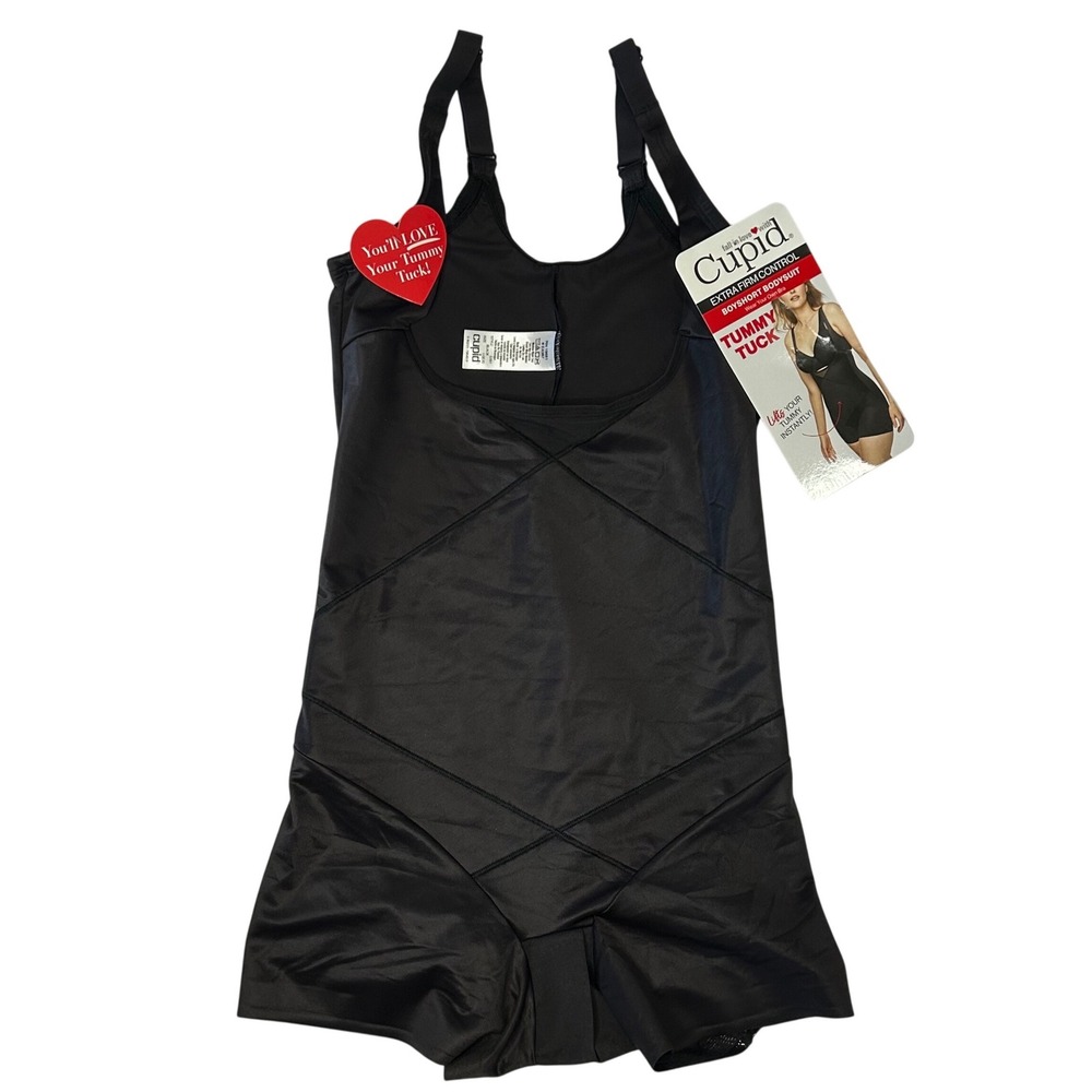 Cupid Extra Firm Control Boyshort Bodysuit Tummy Tuck Black Large New